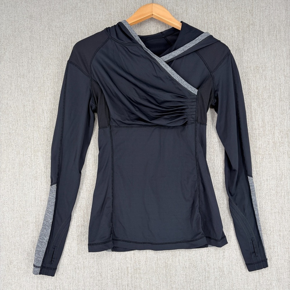 Lululemon Shirt Hoodie Womens 6 Black Run For Your Life Pullover Cross Train Gym